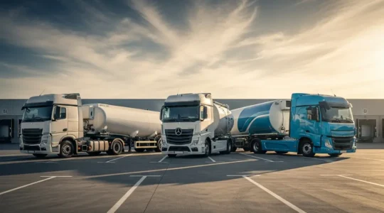 Moderne trekkervergelijking met diesel, LNG en elektrische modellen naast elkaar voor vlootbeheer