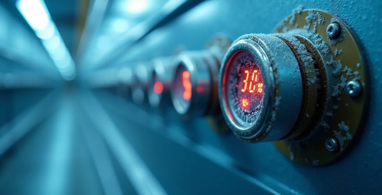 Close-up van temperatuur monitoring systeem in koeltrailer