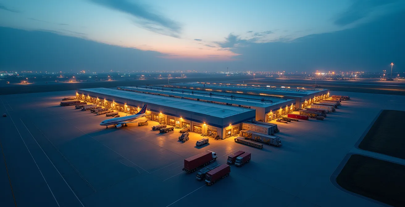 Overzicht van vrachtafhandeling op moderne luchthaven terminal