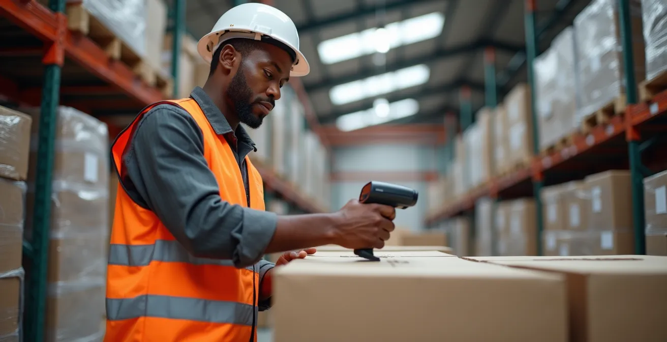 Magazijnmedewerker voert geautomatiseerde controle uit bij ontvangst met barcode scanner