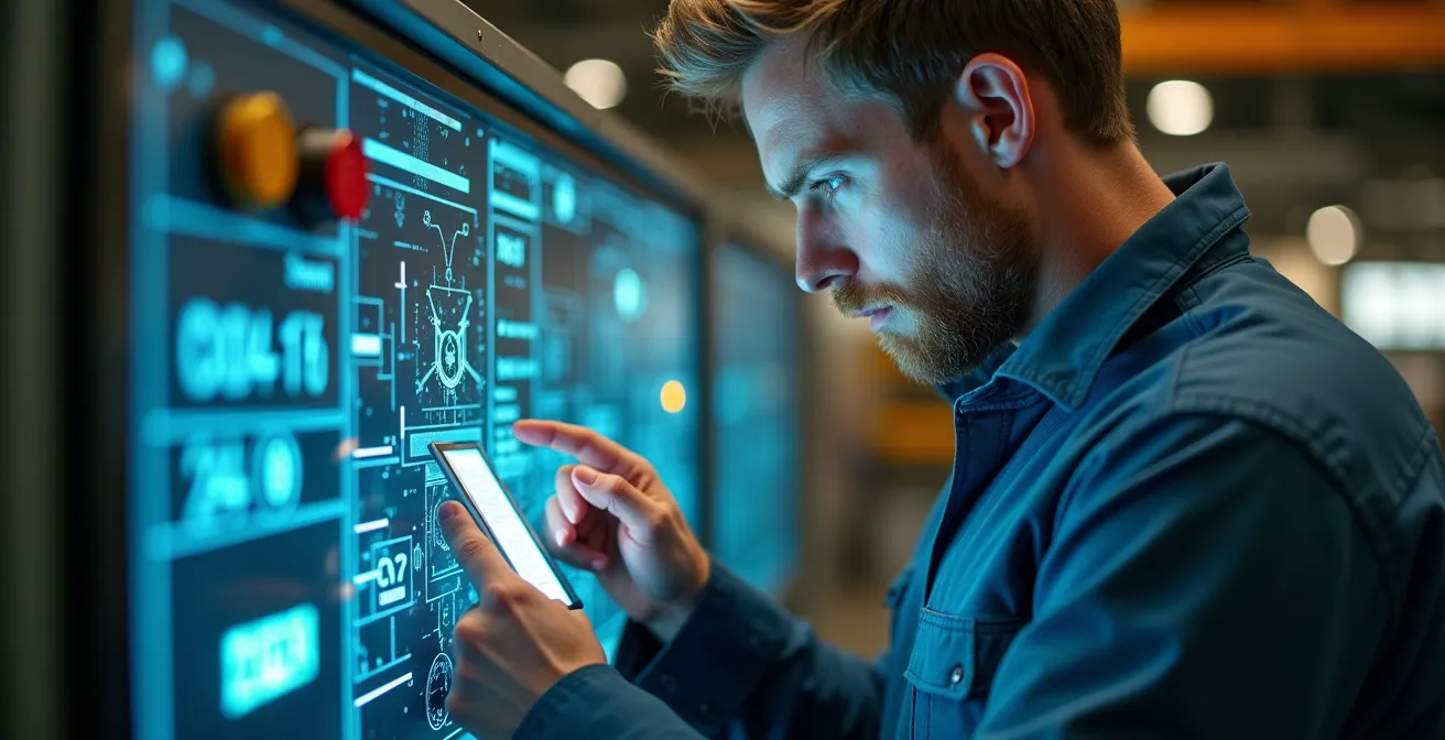 Monteur werkt samen met holografische data-overlay voor predictief onderhoud