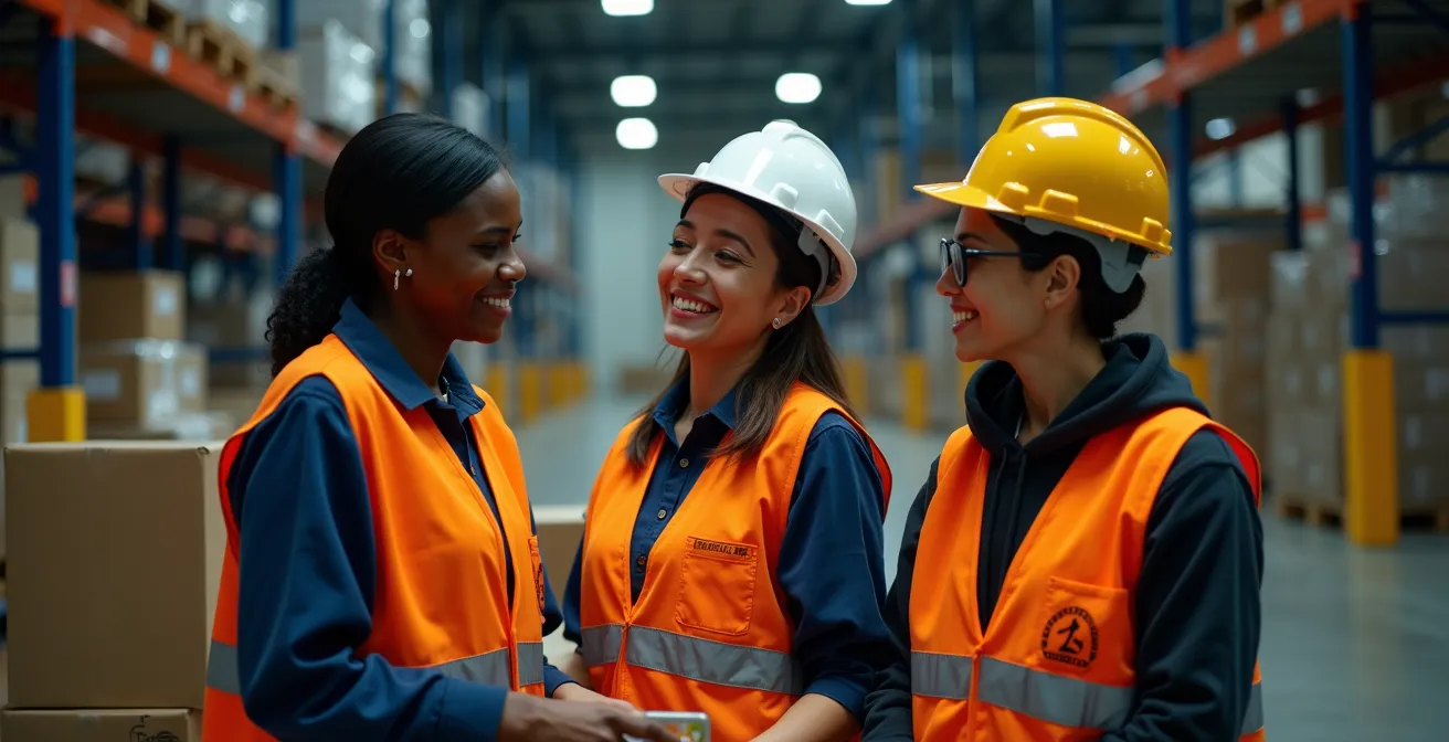 Magazijnmedewerkers tijdens nachtshift met sfeervolle werkverlichting