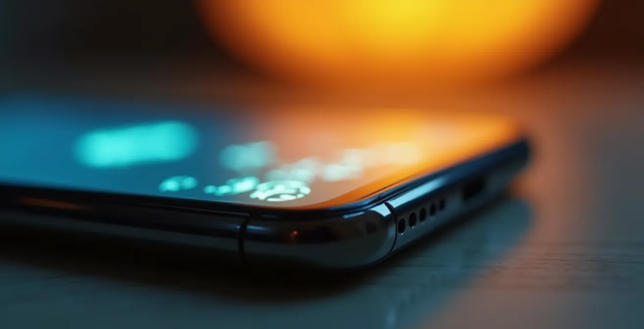 Close-up van smartphone met leveringsnotificatie terwijl bezorger op achtergrond nadert