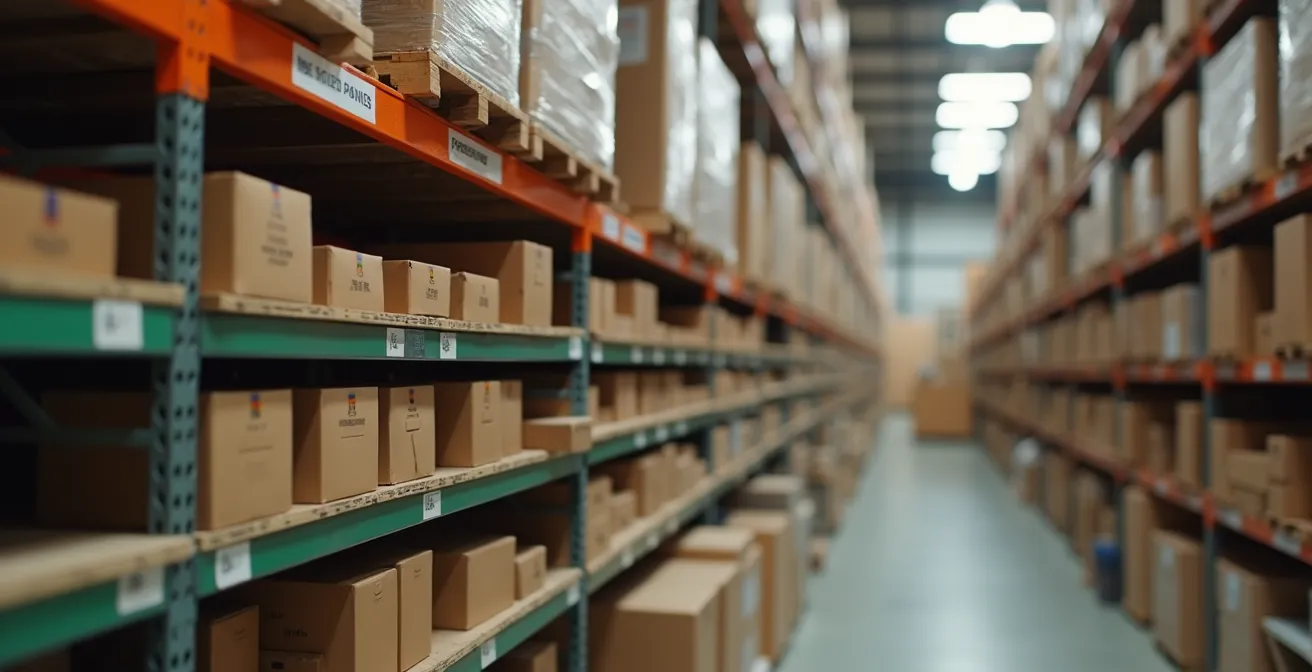 Close-up van voorraadniveaus met een visuele weergave van de veiligheidsbuffer in een magazijn.